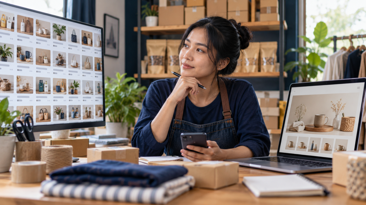 Pemilik UMKM membandingkan marketplace dan toko online sendiri.